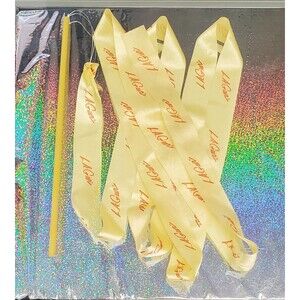 Vtg L.A Gear Dance Ribbon Yellow Streamer Gymnastics Wands Rhythm Stick Printed